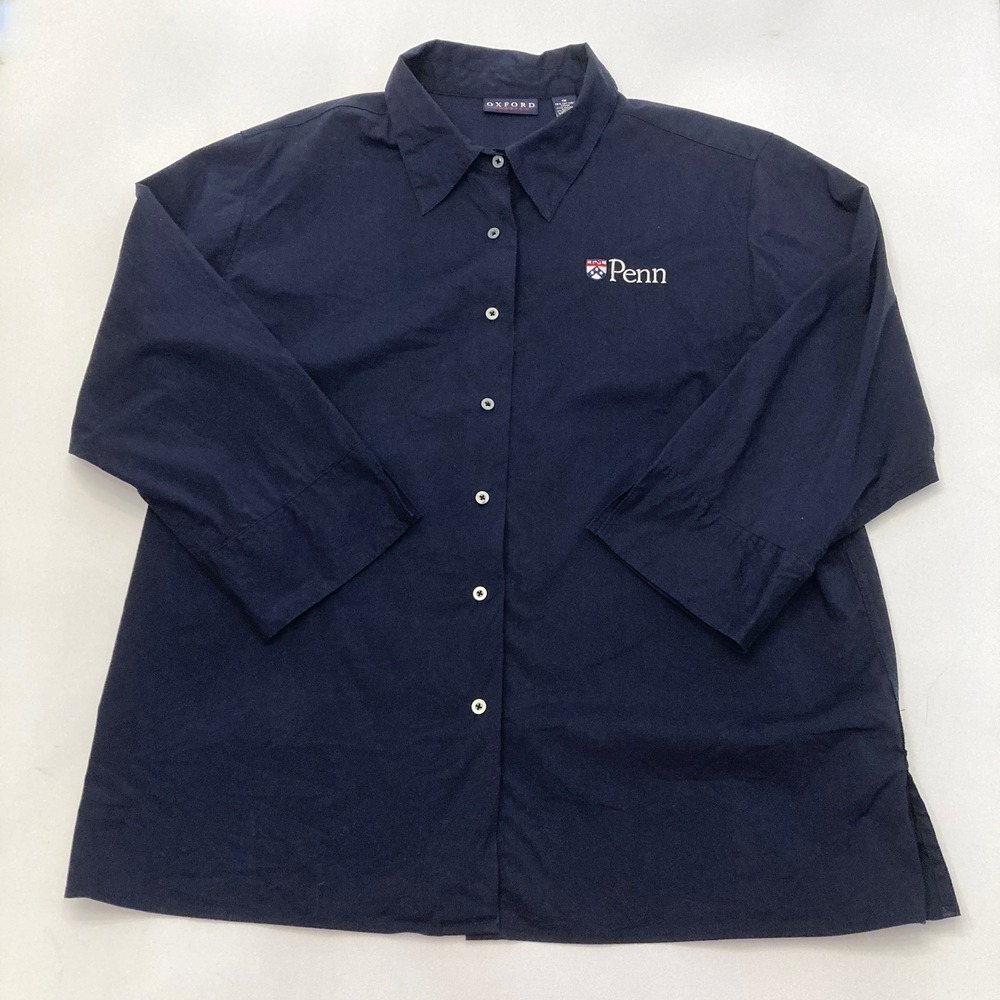 University of Pennsylvania Penn Button Down Shirt Navy Blue Cotton Womens 1X - Picture 1 of 8